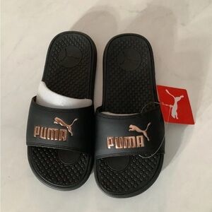 Puma Black and Gold Slide Sandals